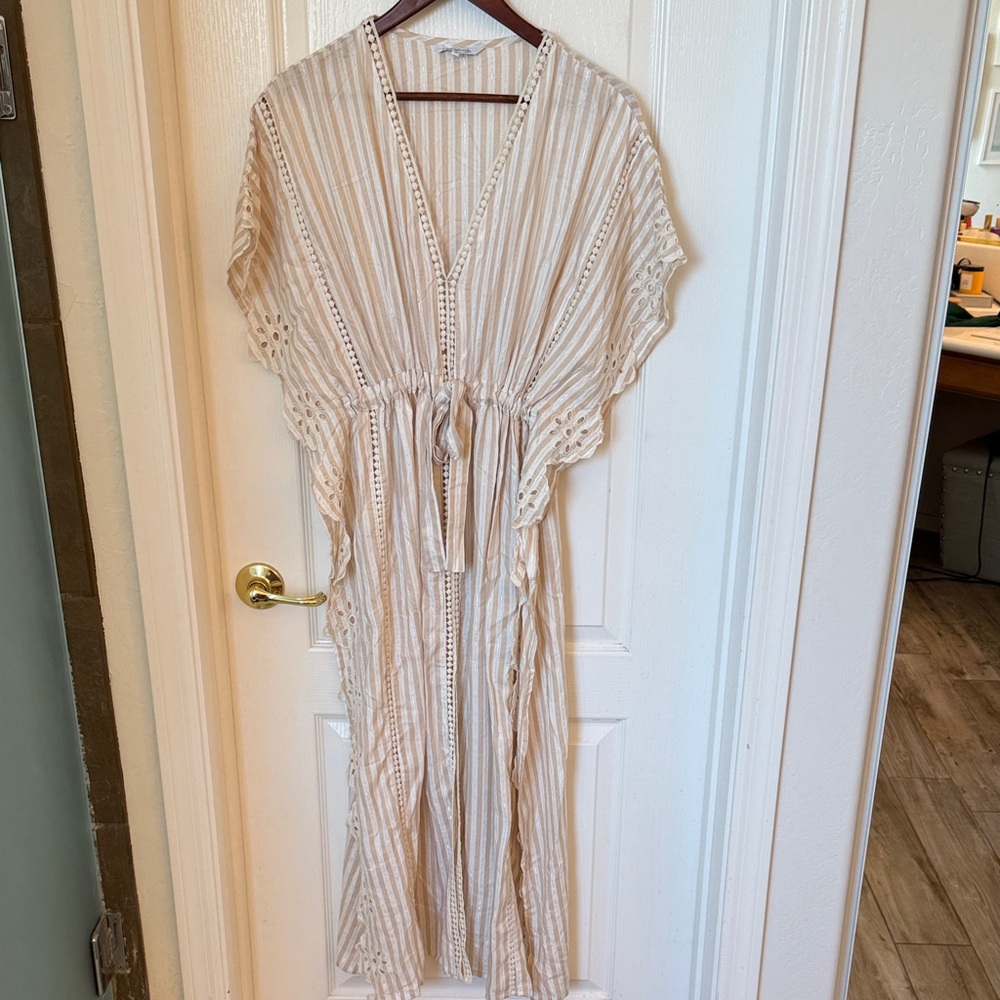 Blue Island Striped Tan Swim Coverup
